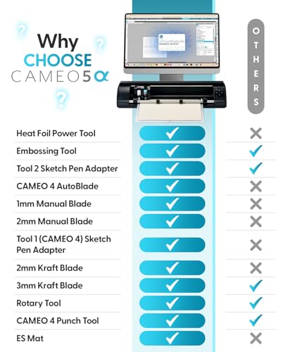 Image of Silhouette Cameo 5 Alpha Plus - 15 inch Craft & Vinyl Cutter Machine with Automatic Blade, Fast Sketch Mode & 4-Point Registration - Includes Studio Software & 100 Designs, 1-Month Subscription - Black