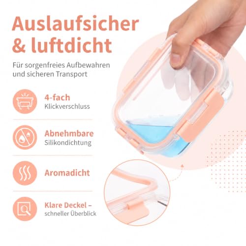 Fenger Glas-Frischhaltedosen Set, meal prep boxen,Brotdosen,Glasbehälter mit deckel,Spülmaschinenfest… – Ansicht 3