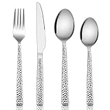Cutlery Set, Homikit Stainless Steel 32 Piece Cutlery Flatware Sets for 8 People, Hammered Silverware Dinnerware Set Included Metal Fork Knife Spoon, Mirror Finished, Dishwasher Safe