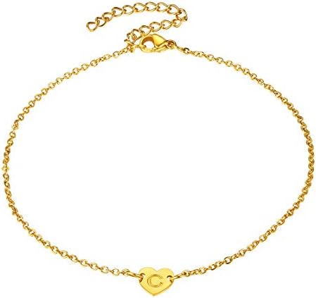FindChic Small Initial Letter Heart Bracelet for Women Girls Adjustable Stainless Steel Bracelet with Initials
