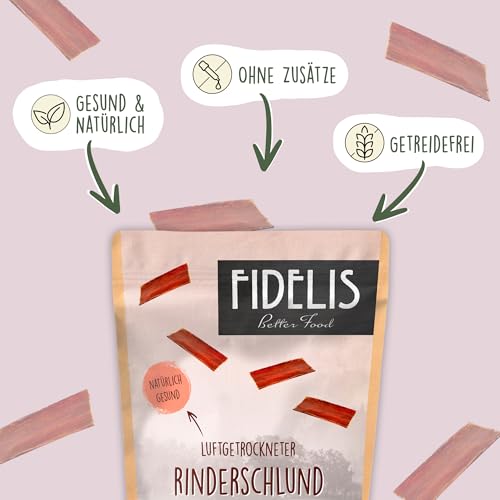 Fidelis - Rinderschlund getrocknet für Hunde 1000gr - Natursnack Leckerlis aus 100% natürlichen Rohstoffen - Hunde Leckerli für zwischendurch pflegt & stärkt das Gebiss - Ohne Konservierungsstoffe