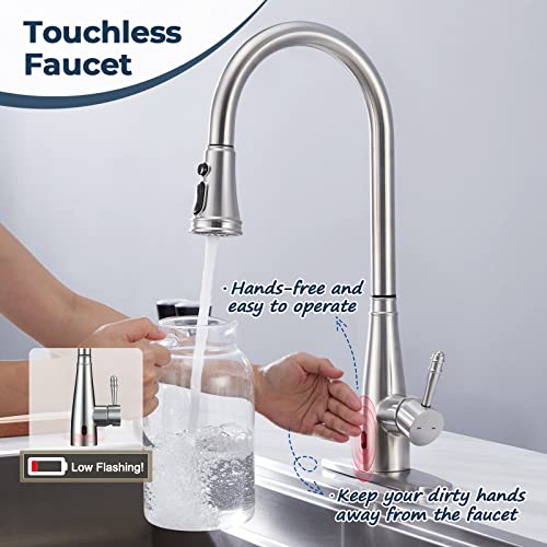 Arrisea Brass Touchless Activated Kitchen Faucets, Smart Pull Down Kitchen Sink Faucet With 10 Inch Deck Plate, Stainless Steel Brushed Nickel Farmhouse Sink Faucets #TOP1
