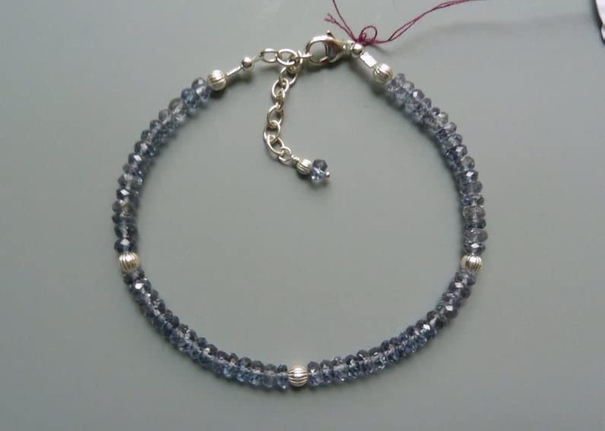 Iolite 3.5-4mm Rondelle Bead Bracelet with Adjustable Silver Plated Clasp