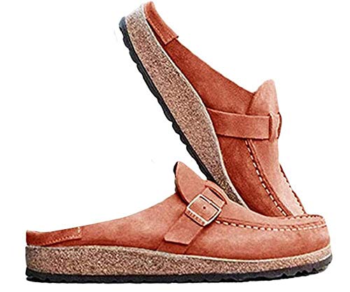 Frauen lässig Bequeme Clogs Wildleder runde Zehen rückenfrei Slip on Loafer Schuhe Damen runde Zehen rückenfrei Slip on Loafer Schuhe geschlossene Zehen Walking Slipper Lady Bootsschuhe Cover