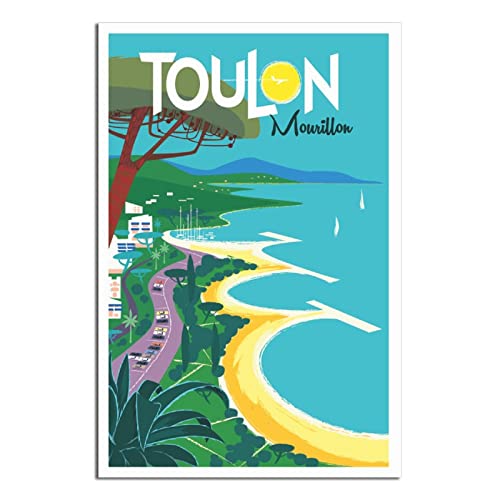 RMLKS Affiche de voyage vintage Toulon Mourillon Décoration murale Cadeau
