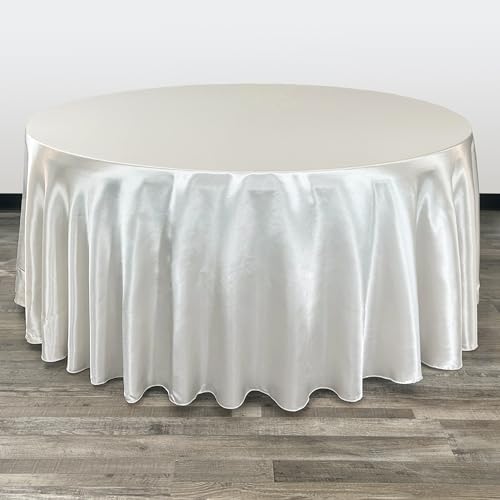 YOUR CHAIR COVERS - 132 inch Round Satin Tablecloth Ivory, Round Table Linens for 6 ft Banquet Tables
