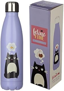Puckator Stainless Steel Thermal Bottle 500 ml Black Cat Feline Fine Design