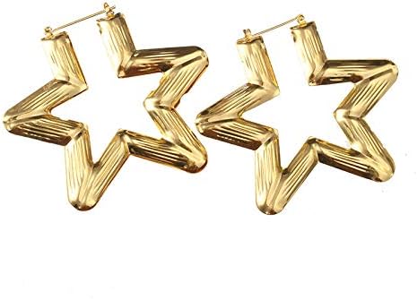 6 Pairs Large Bamboo Shaped Hoop Earrings Set Gold Plated Statement Hip-Hop Earrings for Women Jewelry - Image 6