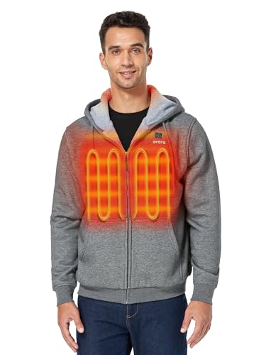 ORORO Heated Hoodie with Battery, Fleece Full-Zip Heated Sweatshirt Hoodie (Charger Not Included) (XXL, Grey)