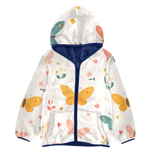 Cartoon Butterfly Girls Fleece Jacket Girls Fall Jacket Girls Zip Up Hoodie Girls Sherpa Jacket 2-10T