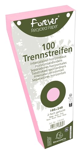 Exacompta - Ref. 13535E – Karton mit 6 Packungen mit je 100 Stück Trapezregister, einfarbig, perforiert, 105 x 240 mm, Rosa