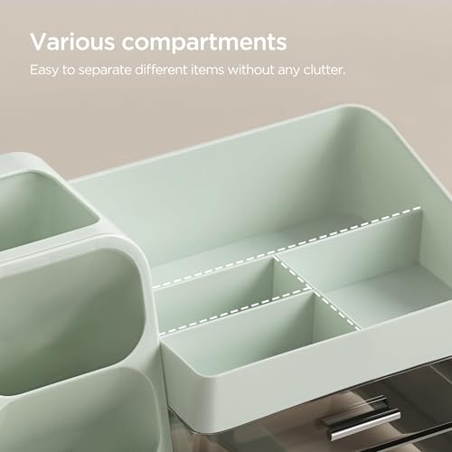 Image of HBlife Makeup Organizer with Brush Holder for Vanity, Large Plastic Bathroom Countertop Organizer Skin Care Storage, Easy to Store Lipsticks, Nail Polishes, Perfumes, Eyeshadow Palettes, Green