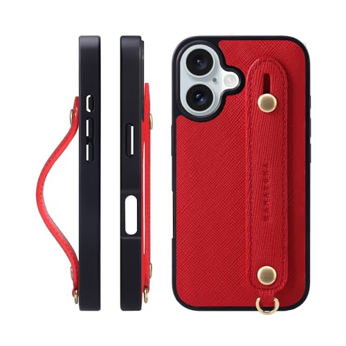 HANATORA for iPhone 16Plus �P�[�X �{�v �ϏՌ� �w�ʃx���g �X�g���b�v�����O �X�}�z�P�[�X �X�}�z �X�^���h�@�\ �K���X�t�B���� �t�� �T�t�B�A�[�m ���U�[ �M�t�g �}�O�l�b�g�Ȃ� ���b�h XGH-16Plus-Red