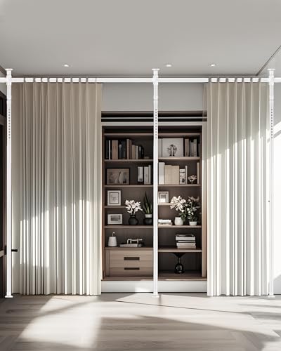 FoundGo Tringle Rideau sans Percage [L280 cm x H317 cm] Paravent Intérieur, Cloison Amovible sans Percage Extensible Séparation de Pièce, pour Salon et Chambre, avec Notice d'Installation en Français