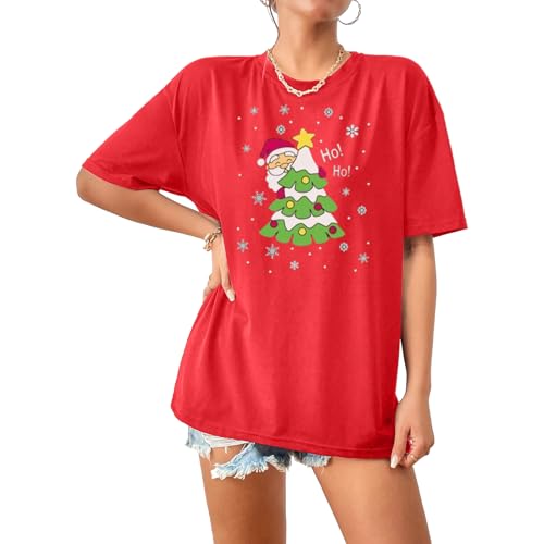 Image of NetSetUK Women's Christmas Oversized T-Shirt Santa Gingerbread Top Round Neck Ladies Short Sleeve Xmas Baggy T Shirt