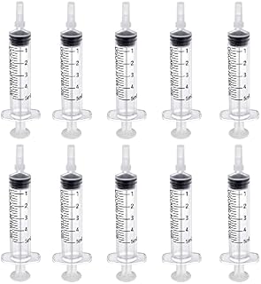 10 Pack Plastic Syringe With Cap, 5 ML Syringes Without Needle, Multiple Uses Measuring Syringe Tools, Individually Sealed with Measurement For Scientific Labs Animal Plant Watering Liquids