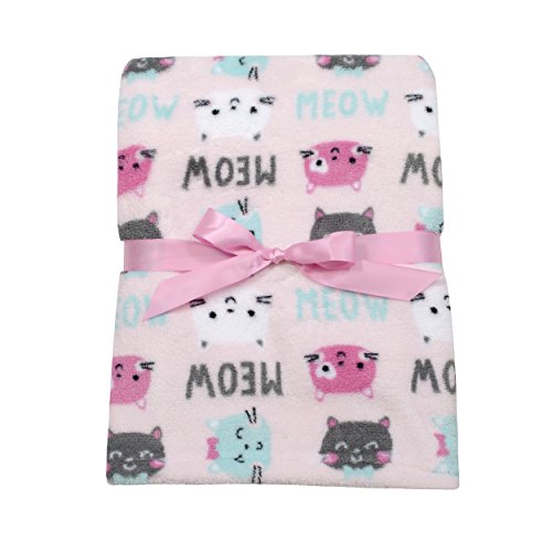 Baby Gear Plush Velboa Ultra Soft Baby Girls Blanket 30 x 40, Meow Cats