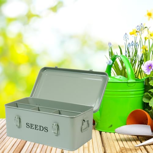 Saatgut Aufbewahrung Garten Samen Paket Organizer Metall Saatgutaufbewahrung mit Deckel Saatgut Aufbewahrungsbox 33×18×13cm Umweltfreundliches Gartengeschenk Armee Grün Vintage Organizer Saatgut-Boxen