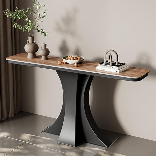 Industrial Console Table with Geometric Base Modern Faux Marble Entryway Table for Living Room Hallway Foyer - Small Display Desk