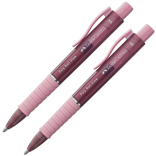 Faber-Castell 205014 - Bolígrafo Poly Ball View rosa, 2 piezas, con recambio XB reemplazable, a prueba de documentos