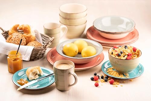 MÄSER 931603 16-teiliges Vintage Geschirr Set für 4 Personen, handbemaltes Keramik Kombiservice, Steingut, Grün/Blau (Bel Tempo Ii)
