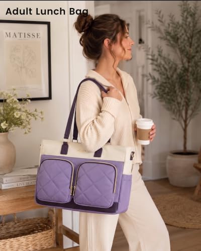 Image of LOVEVOOK Lunch Box Tote Bag for Women, 15.6 Inch Laptop Work Bag with Lunch Compartment, Oversized Tote with 40oz Cup Holder for Teacher, Nurse & Office Commuter