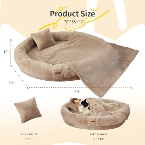 Image of Fvkind Human Dog Bed for Adult, XXL Dog Bed, 70 inchx33 inchx12 inch, Khaki