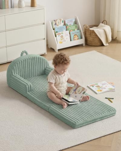 Image of Blissful Diary Foldable Kids Couch, 2-in-1 Comfy Kids Chair for Reading, Playroom, Kids Couch Sofa for Girls Boys Birthday Gift, Sage Green
