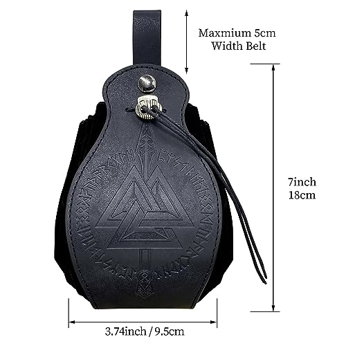 Medieval Viking Belt Pouch Black Faux Leather Belt Bag Retro Portable Drawstring Purse Renaissance Dice Bag for LARP Ren Faire - Image 4