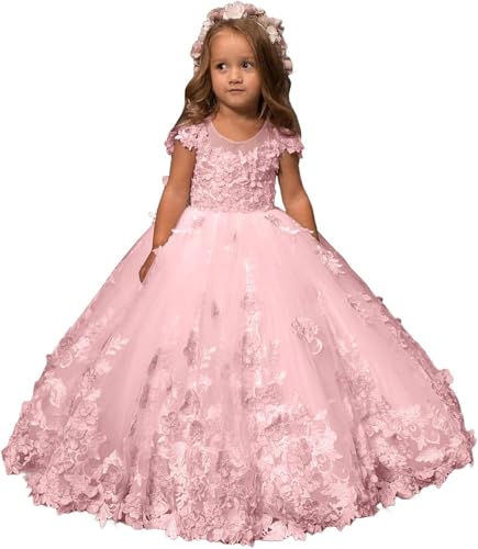 Flower Girl Dress for Wedding Lace Appliques First Communion Dress for Girls Tulle Pageant Princess Ball Gown