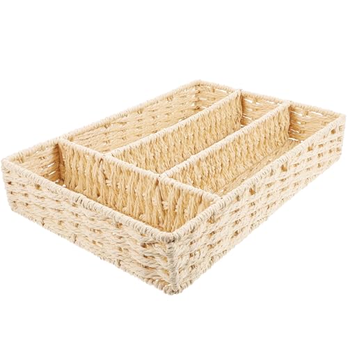 GETAJGHSD Cesta de Almacenamiento Decorativa Beige de Mimbre para Oficina y Hogar, Organizador Compacto Multifuncional para Cosméticos, Café, Té y Artículos Diversos, Adecuado para Mesa