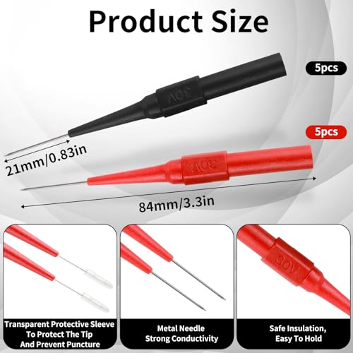 Image of cobee 10 Pcs 0.7mm Test Probe Pins, Wire Piercing Probe Insulation Back Probes Non-Destructive Pin, Wire Piercing Probe Pin Multimeter Probes for Banana Socket Plug Car Tester