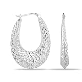LeCalla 925 Sterling Silver Jewelry Diamond-Cut Light-Weight Oval Hoop Earrings for Women