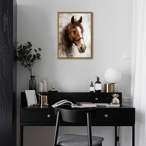 Image of Horse Wall Art Framed Horse Pictures Wall Decor Western Horses Portrait Canvas Prints Vintage Animal Painting Rustic Farmhouse Neutral Artwork for Living Room Bedroom Office Home Decorations 16x24