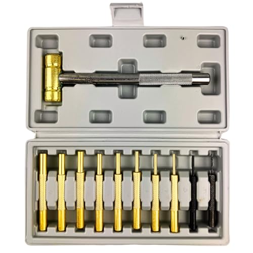 WEDGE 11 Piece Hammer & Punch Set | Includes 8 Brass, 2 Steel Punches, Brass Chasing Hammer| Encased in Elegant 10.25