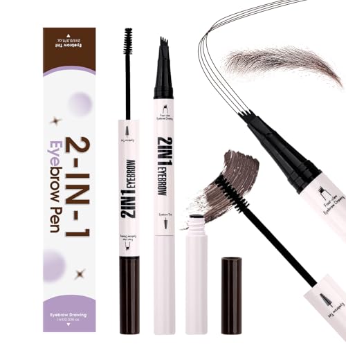 Lápiz De Cejas Con Tinte De Cejas 2-En-1 Marrón Oscuro,4 Puntas Tenedor Eyebrow Pencil Con Brow Tint,Impermeable Para Una Definición Duradera(ST-eyebrow dye-03SZ)