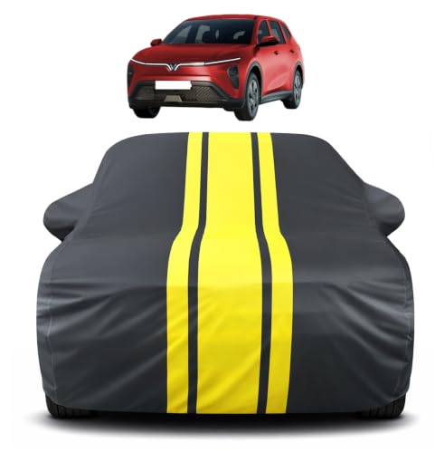Image of Auto Hub Car Cover Compatible with Vinfast Limo Green with Mirror Pocket, Soft Cotton Lining, Limo Green Car Cover Waterproof - Yellow-Black