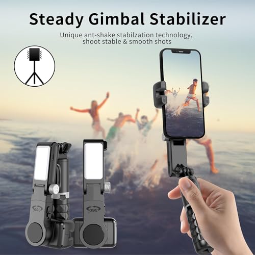 Image of Gimbal for Phones with LED Fill Lighgt, Anti-Shake 2-Axis Gimbal Stabilizer with 360 Rotation Panoramic Shot with Bluetooth Remote, Auto Balance for Vlog, for YouTube Live Video Recording