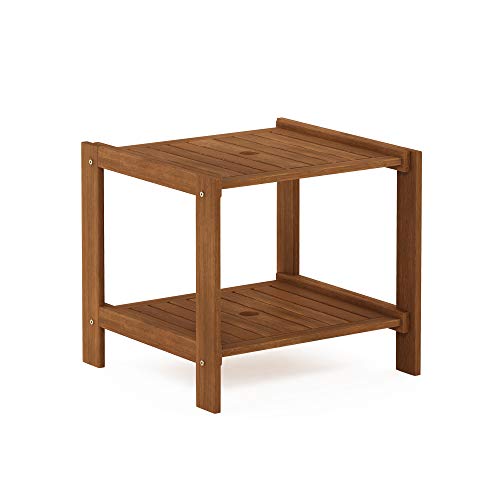 Furinno Tioman Small Hardwood Table d'Appoint Extérieure Mississippi avec Trou pour Parapluie, Naturel, 45,72 x 57,15 x 100,33 cm