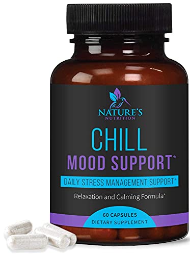 Stress Support Supplement 1000mg, Natural Herbal Formula for Calm, Positive Mood, Relaxation - Made in USA - with Ashwagandha, Niacin, L-Theanine, Rhodiola Rosea, 5-Htp - 60 Capsules