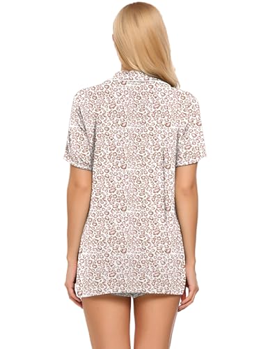 Image of Ekouaer Pajamas Set for Women Short Sleeve Sleepwear Button Down Pjs Soft 2 Piece Lounge Sets XS-XXXL