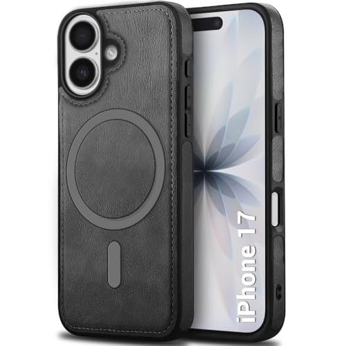 Image of TheGiftKart Genuine Leather Finish Back Cover Case for iPhone 17 | Shockproof Design | Raised Edges for Camera & Screen Protection | Stunning Minimalist Design Case Cover (MagSafe Compatible, Grey)