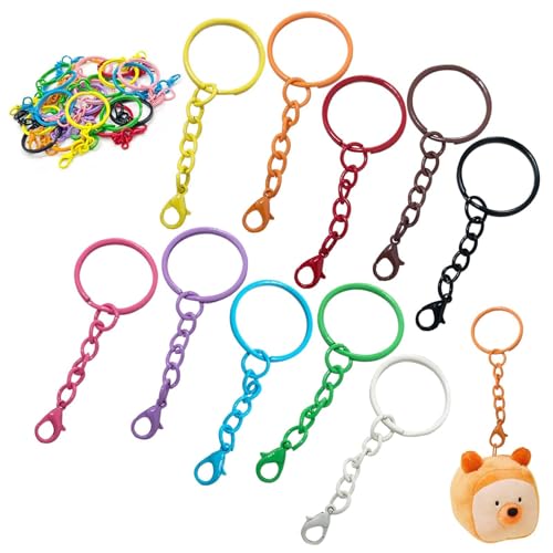 100 Piezas Cadena Llavero con Cierre de Mosquetón,Anillas Llaveros con Cadena,25mm Argollas para Llaveros Colores de Metal,para Hacer Llaveros DIY,Artesanías de Joyas(10 Color