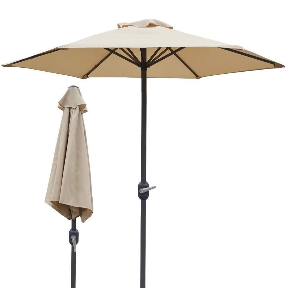 WDSOPK 6.5ft Patio Parasol Outdoor Market Umbrella with Crank, Sun Protection and Waterproof, Ideal for Garden, Lawn, Deck, Pool – Khaki(Khaki-6.5ft)