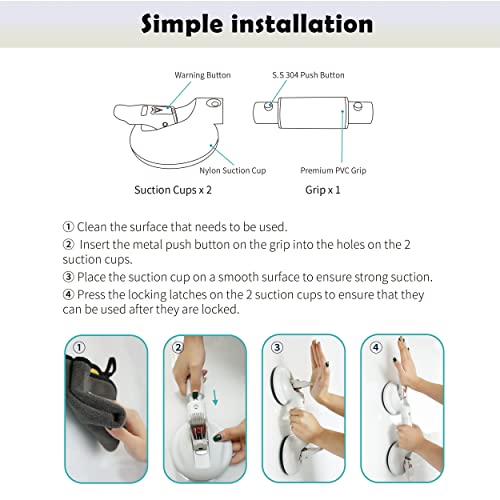 Daren Medical Heavy Duty Suction Shower Grab Bar - Toilet Bathroom Bathtub Safety - Shower Handles, Suction Cup Power Up To 250 Lb, Perfect For Elderly Seniors(14.5 Inch, Limited Renew Purple) #TOP5