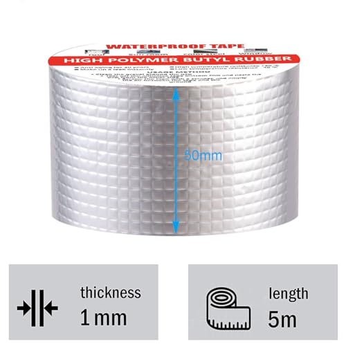 Wasserdichtes Butylkautschuk-Aluminiumfolien-Klebeband, selbstklebend, 5 cm x 5 m, für Dachleckagen, Oberflächenrisse, Fensterbankspalt, Rohrbrüche
