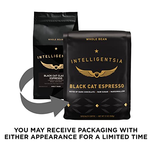 Intelligentsia Coffee, Medium Roast Whole Bean Coffee - Black Cat Espresso 12 Ounce Bag with Flavor Notes of Stone Fruit, Dark Sugars and Dark Chocolate, Packaging May Vary