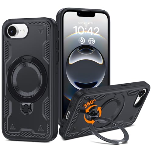 iPhone 16e p P[X 16E Ή ϏՌ ČRMILKi X^ht MagneticΉ CX[d\ TPU+PC ubN  D637-ip16e-01