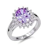 Lavencious Oval Round Amethyst Violet CZ Rings Wedding Party Statement Engagement Inspired Cocktails For Woman Size 5-10 (Purple, 7)