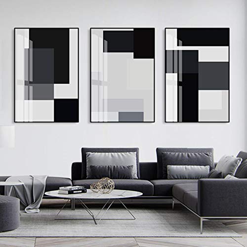 Abstract Black White Block Geometric Canvas Painting Wall Art Posters Prints Pictures for Living Room Decoración del hogar Interior Mural 20x30cmx3 sin marco